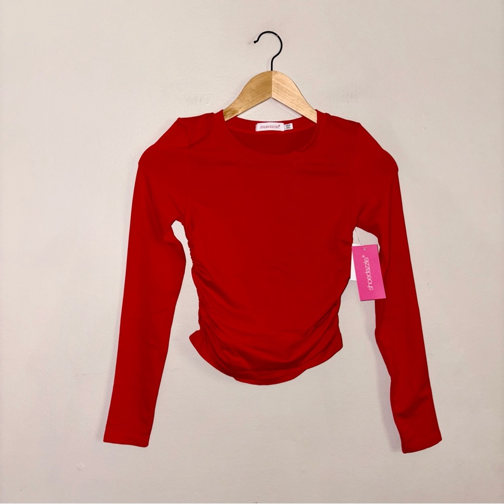 Shoe Dazzle Cinch Waist Fitted Long Sleeve Top Sz XS Sz S